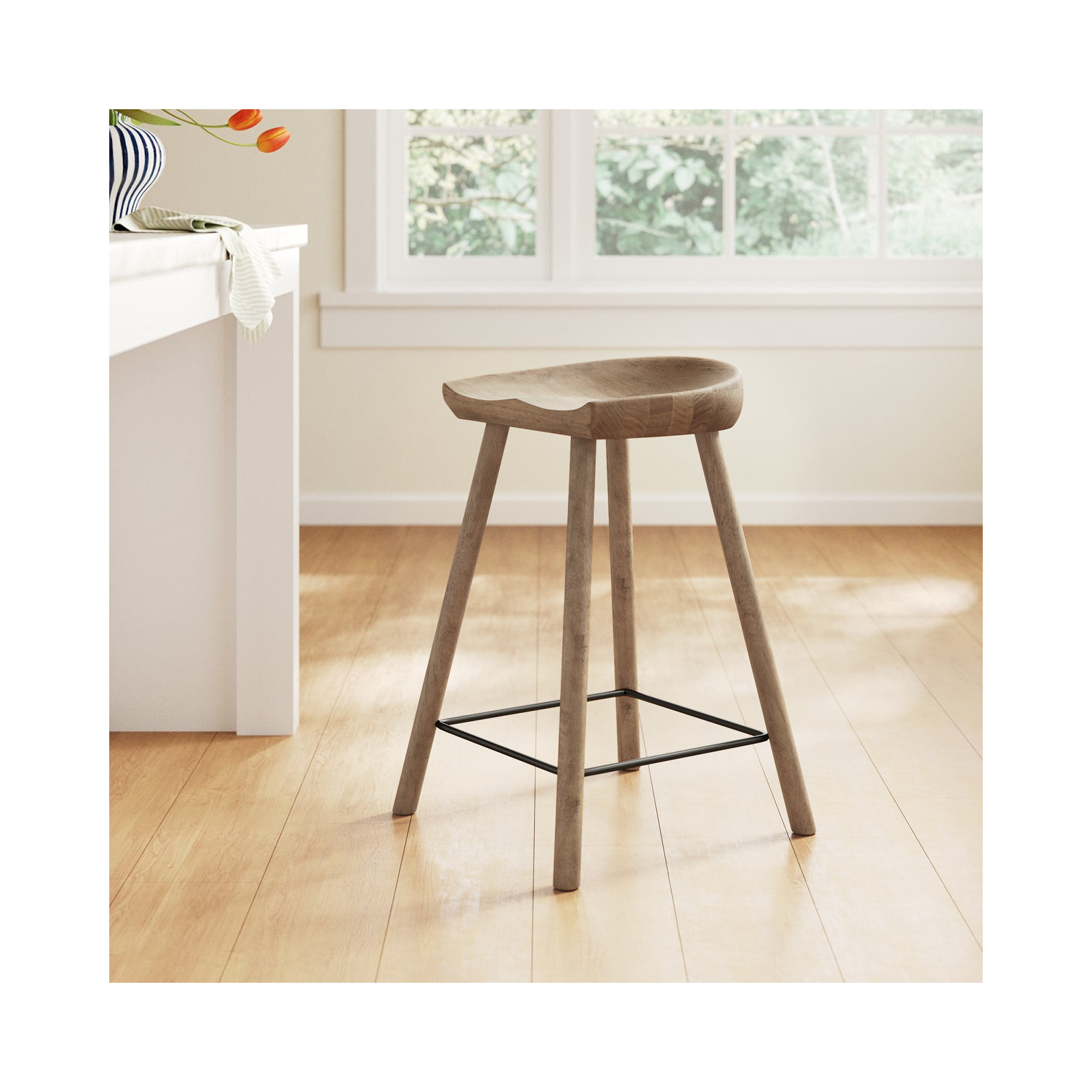 Casimer Solid Wood Stool, Natural Matte, Counter Stool (26” Seat Height)
