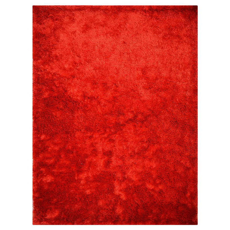 Fluffy HAND TUFTED SHAG POLYESTER ECO-FRIENDLY AREA RUGS - Light Red Colour | Solid Design, Rectangle 4' x 6'