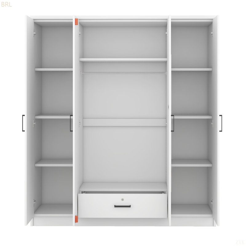 4-Door Mirror Wardrobe With Shelves, White