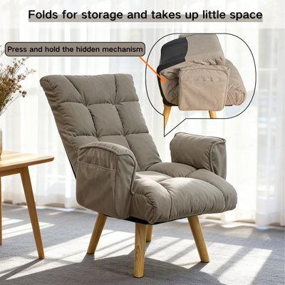 Chaise longue rotative à dossier réglable avec pieds en bois massif, tissu en laine d'agneau, assise confortable et relaxante, ergonomique, idéale pour les salons, les chambres à coucher, les appartements et autres petits