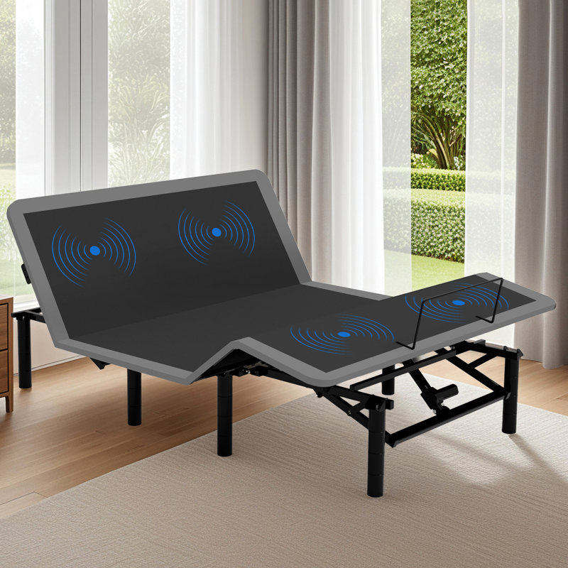 Queen Size Bed Frame With Massage And Incline Capabilities, Five Modes, Wireless Remote Operation, Led Under Lighting, Type-A Type-C Ports, 4 Sizes Adjustable Legs, Easy Assembly Electric In Size,