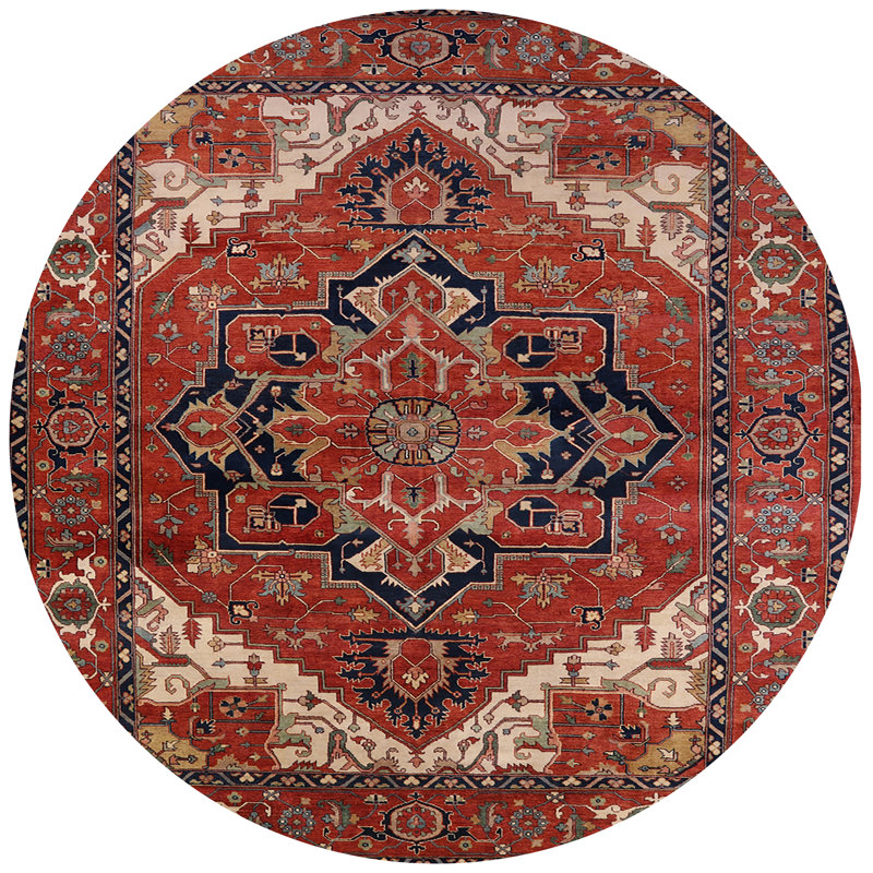 Tapis oriental orange / bleu marine, Rond 4 pi