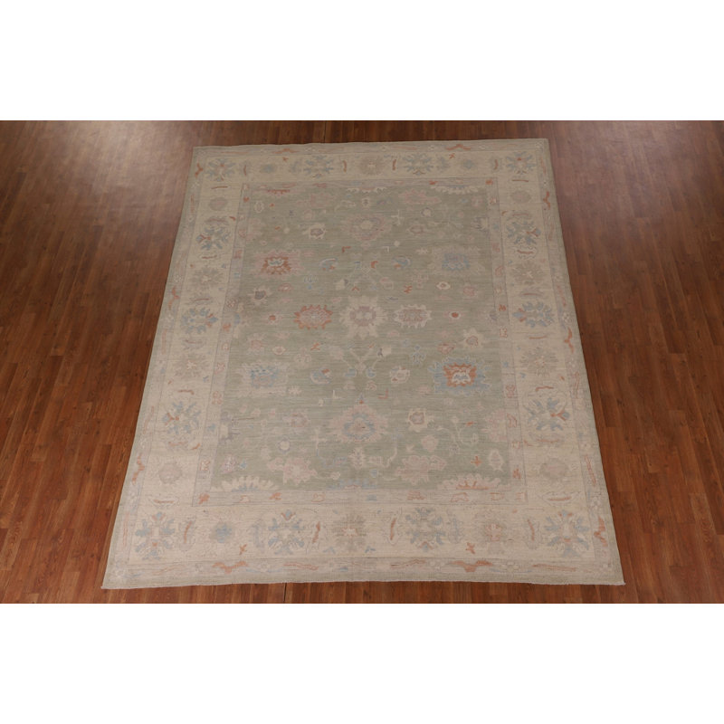 Tapis vert à motif floral et teinture Oushak vert 8 x 10