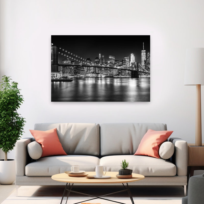 Affiche murale moderne abstraite représentant les lumières du pont de Brooklyn, H 40 po x l 60 po