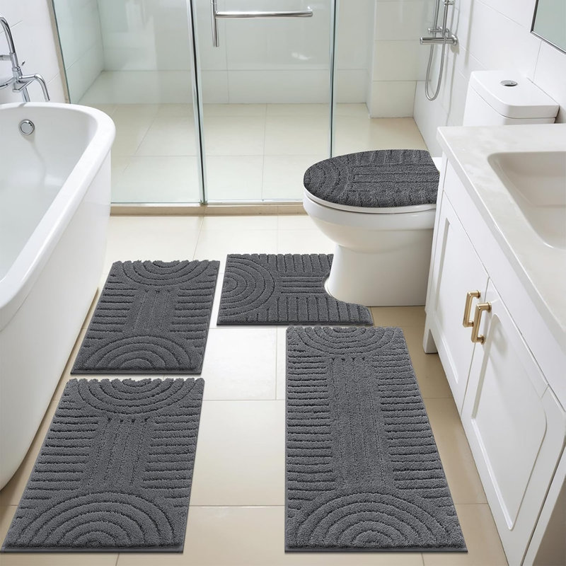 Ensemble de tapis de bain en microfibre 5 pièces avec envers antidérapant, Gris foncé