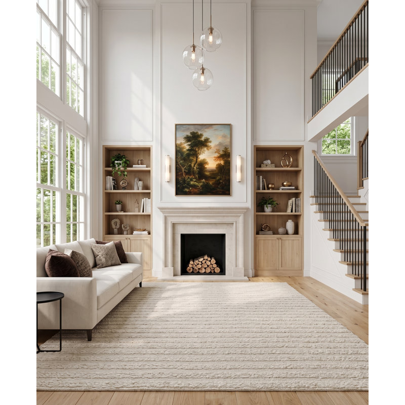 Manali Striped Area Rug in Ivory, Rectangle 9' x 12'