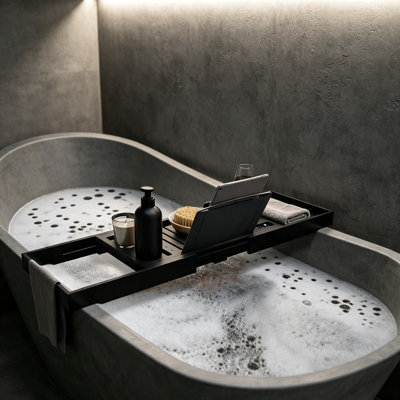 Porte-baignoire pliable en bambou extensible avec porte-bouteilles et porte-livres, s'adapte à la plupart des baignoires