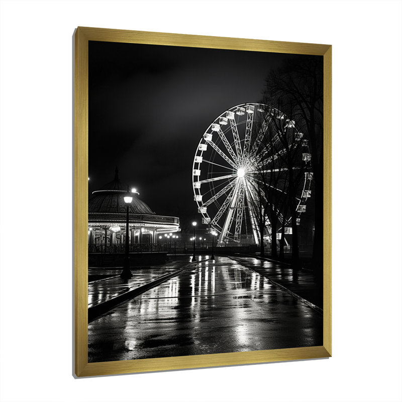 «Black Ferris Wheel Midnight Carousel II», reproduction sur toile, H 40 po x l 30 po x P 1,5 po, Encadrement doré
