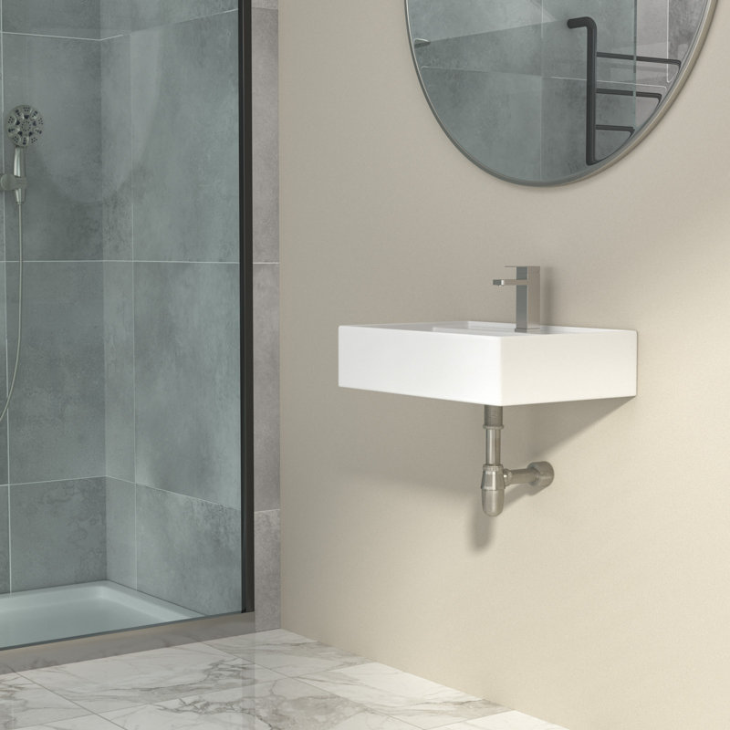 Lavabo de salle de bain mural encastré en céramique blanc avec trou pour robinet L 24 po x l 16 po