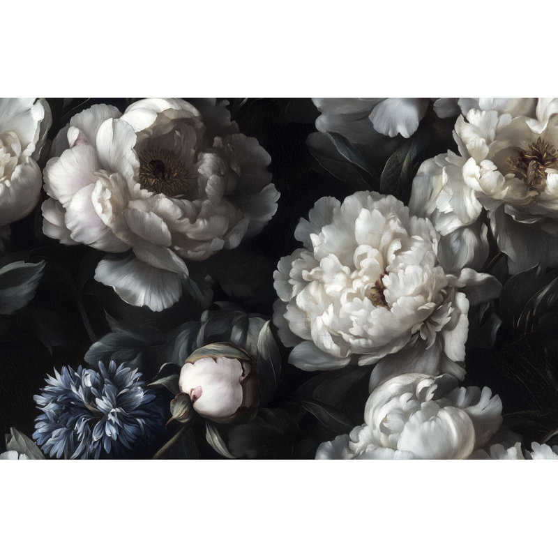 Papier peint botanique floral foncé, L 200 po x L 120 po