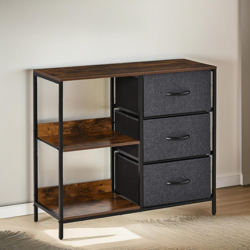 Norio 3 - Drawer Chest of Drawers with Storage Shelves Bedroom Furniture Dresser, Black/Brown