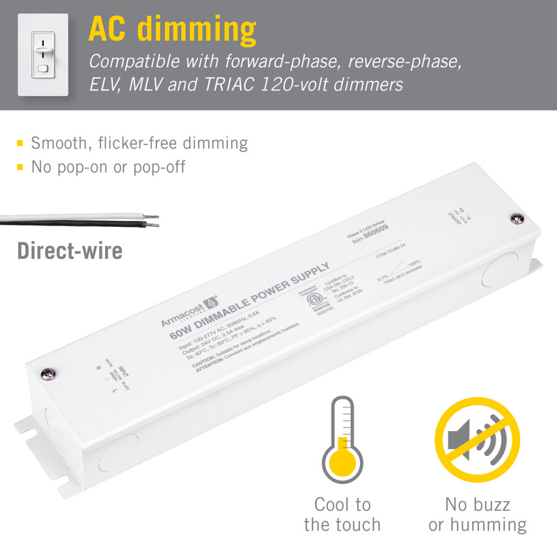 DEL à intensité variable 24 V DC avec boîtier ELV / MLV / Triac, 60 W