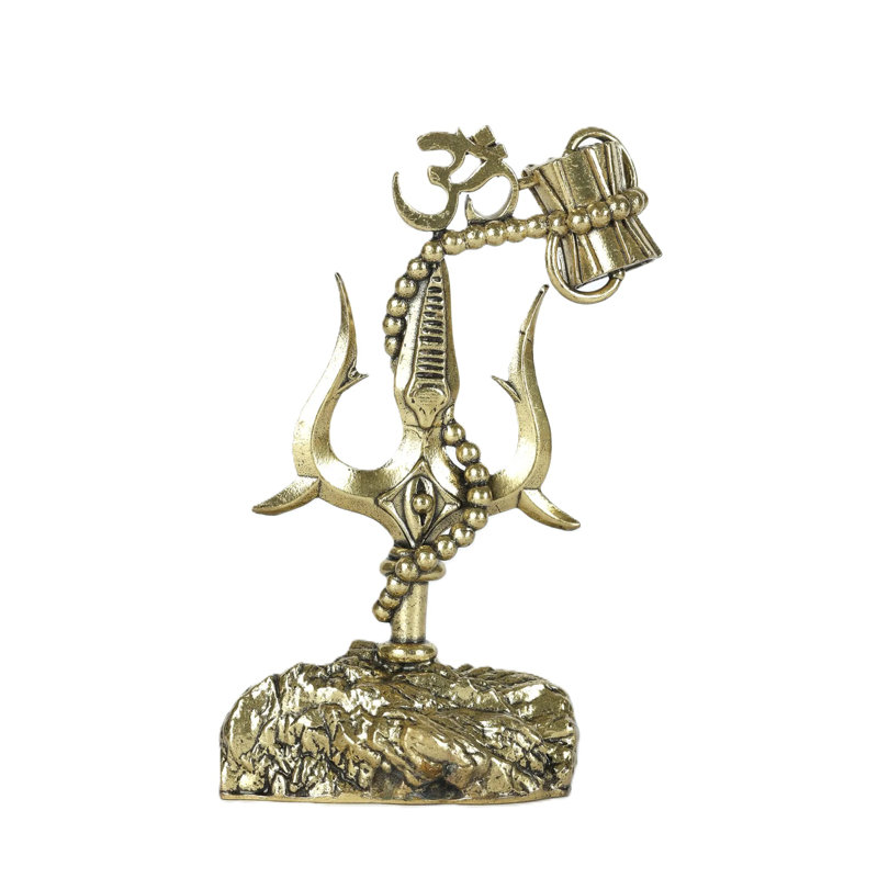 4 petits trishul stylisés avec damru et om laiton statue de laiton doré
