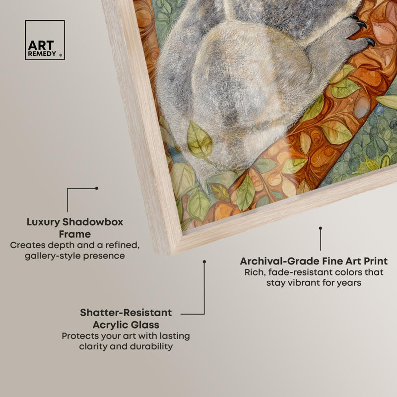«Dreaming Koala Shadowbox Print» par Art Remedy, H 31 po x l 25 po, Crème, crème