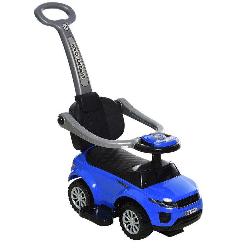Blue 3-in-1 Kid's Ride-On Push Car with Safety Bar
