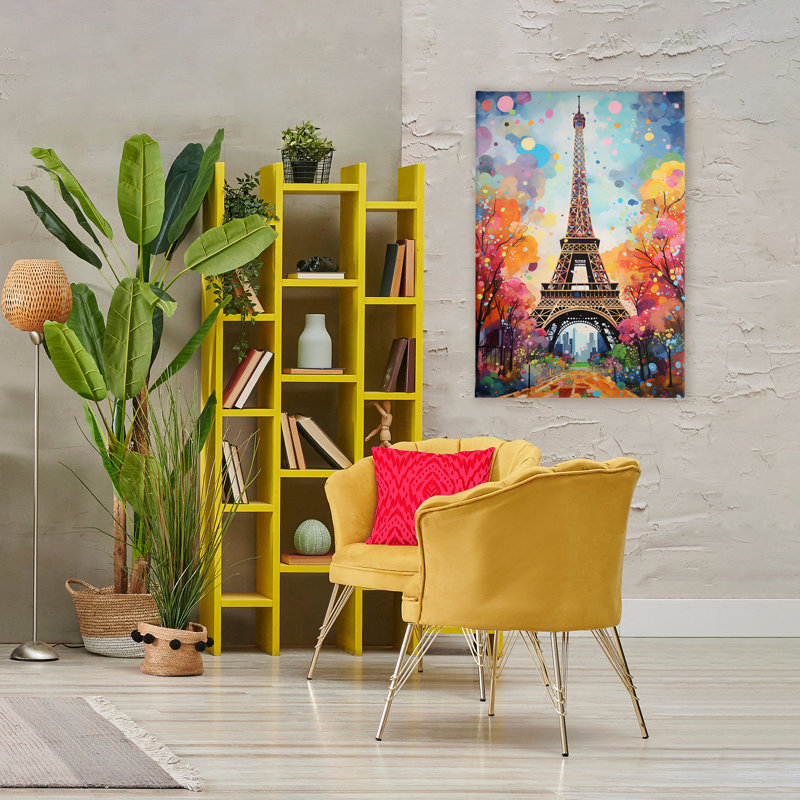 Toile Tour Eiffel avec arbres colorés, design par Creative Studio, H 45 po x l 30 po