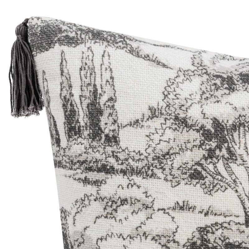 Stonework 22" Cotton Linen Blend Throw Pillow, Clay Brown, Gray/Cream Toile