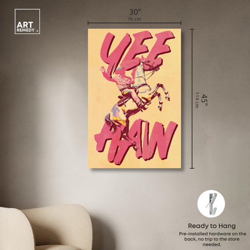 Impression sur toile Yeehaw Cowboy par Art Remedy, H 45 po x l 30 po, Toile tendue