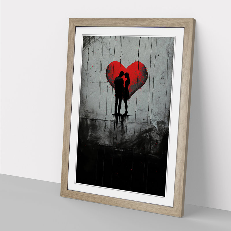 Lovers Minimalism No.2 - Single Picture Frame Print on Wood, Oak Framed, 64cm H x 46cm W x 2cm D