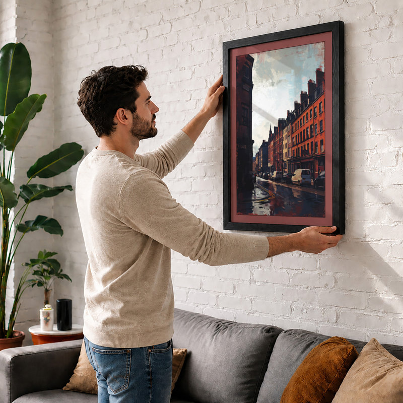 Wet City Street Modern - Framed Print, A4 - 29.7 x 21.0 cm, Black