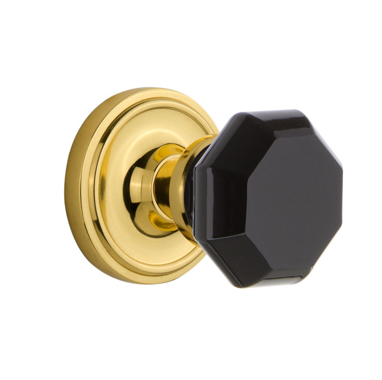 Rosette classique avec bouton de porte Waldorf noir, 2 3/4 po, Laiton poli