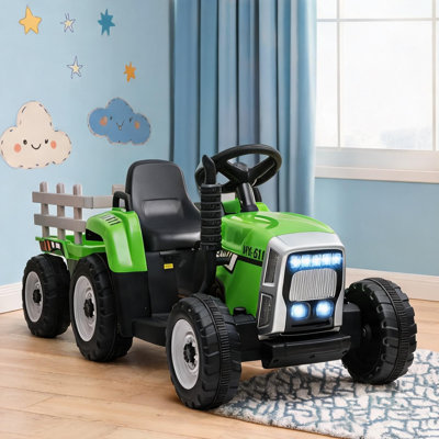 Tracteur classique vert avec remorque détachable, moteurs doubles 12V 25W, fonctionnement à distance, métal PP, 53,75 L