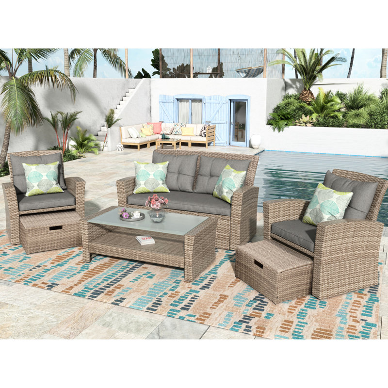 Canapé modulaire moderne 4 pièces avec coussins pour un espace de vie chic en plein air: 4, table basse en verre, Gris