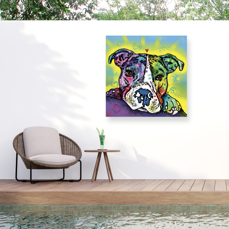Toile extérieure Dean Russo the Baby Pit Bull, H 14 po x l 14 po x P 1,5 po, Mauve / vert / jaune