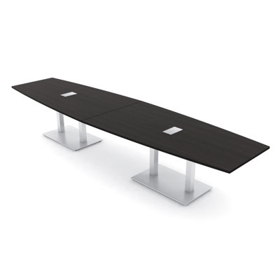 Boat Shaped Conference Table with Double Metal Post Base | Electrical Unit