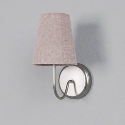 6''W Nickel Dimmable Wall Sconce With Linen Pink Shade