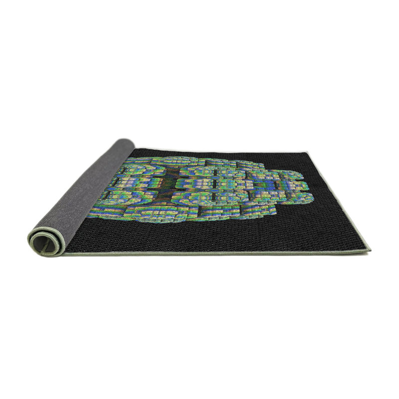 Tapis noir/vert tissé à la machine, Carré 8 pi