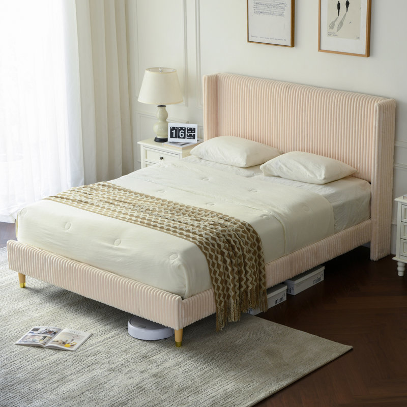 Lit rembourré en velours côtelé Luxury, Beige, Double