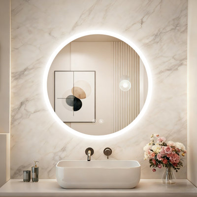 Miroir de salle de bain rond sans cadre à rétroéclairage à DEL