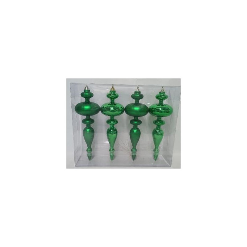 Commercial Size Shatterproof Finial Christmas Ornaments - 14" - Set Of 4, Green