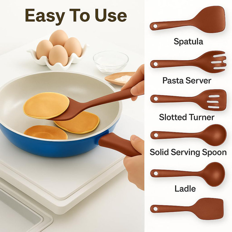 NutriChef 5 Utensil Set, Brown