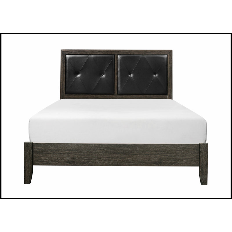 Lit fini avec tête de lit tapissier capitonnée et structure en bois robuste, Lit double