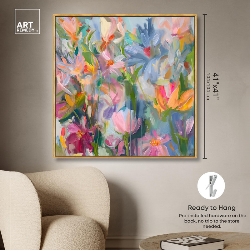 Art floral abstrait éthéré sur toile par Art Remedy, Cadre flottant doré, H 41 po x l 41 po x P 1,8 po