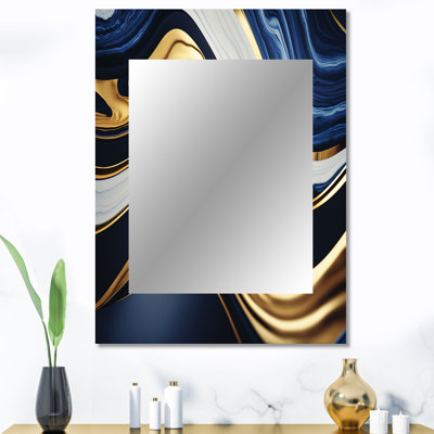 Abstract Geode Waves Blue And Gold V - Abstract Wall Mirror, Blue Decorative Mirror, Printed Metal Art