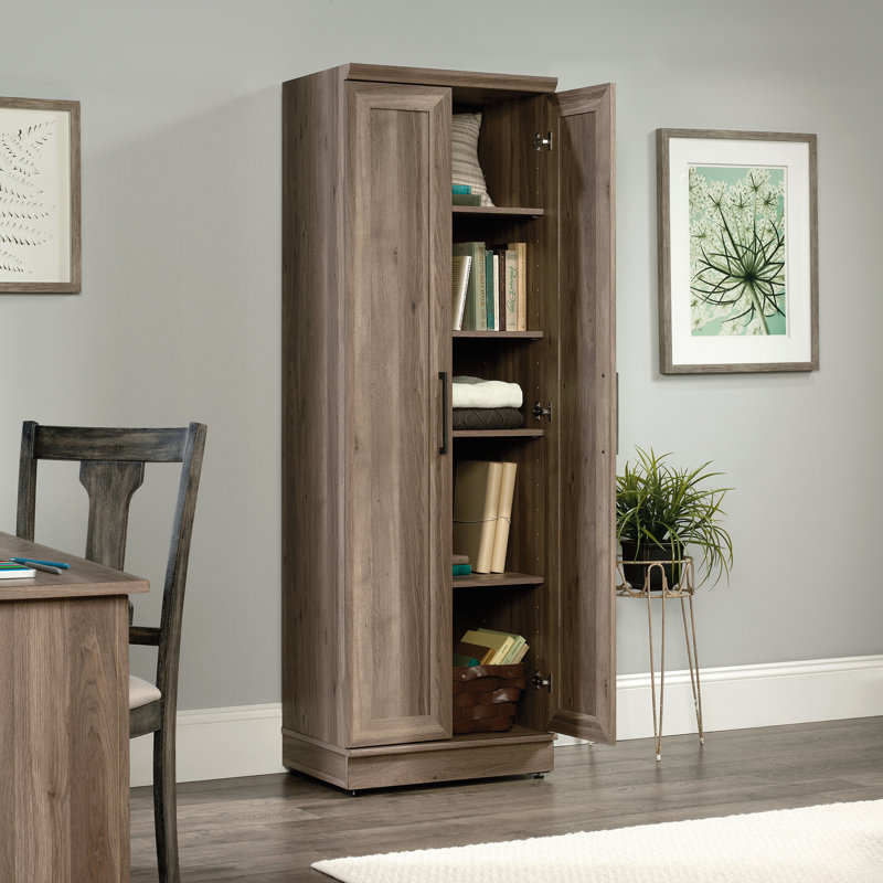 Carnesha 4 - Shelf Storage Cabinet, Salt Oak