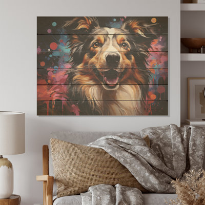 Shetland Sheepdog Portrait - Dog Wood Wall Art On Natural Pine Wood