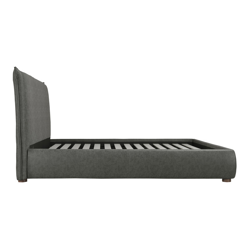 Timothy Upholstered Low Profile Platform Bed, King, Dark Grey Faux Leather, 54