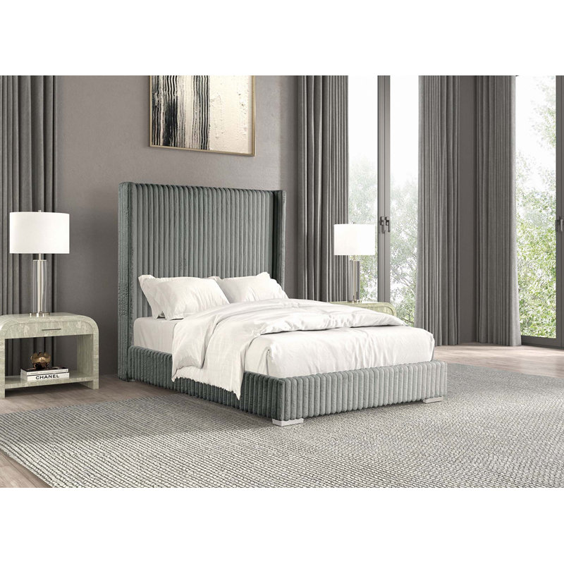 Tissu contemporain en chenille de fourrure 1pc (lit seulement), Gris, Double