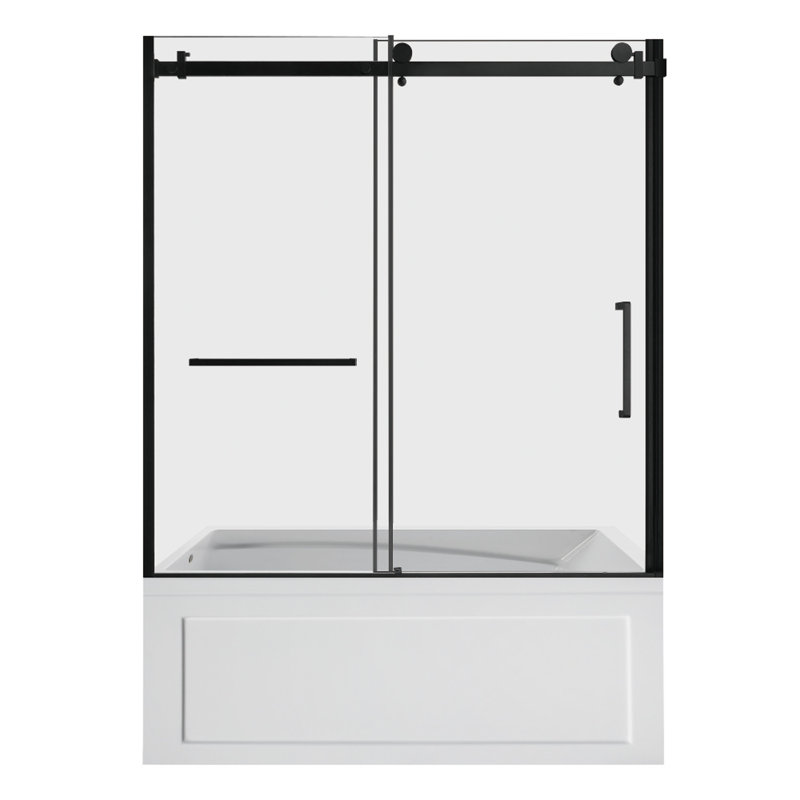 Kingston Brass 60-Inch Acrylic Rectangular 3-Wall Anti-Skid Alcove Tub With Tub Door, Hand Drain, Matte Black, Left