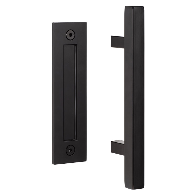 Square Ladder Barn Door Handle with Flush Handle, 12", Flat Black