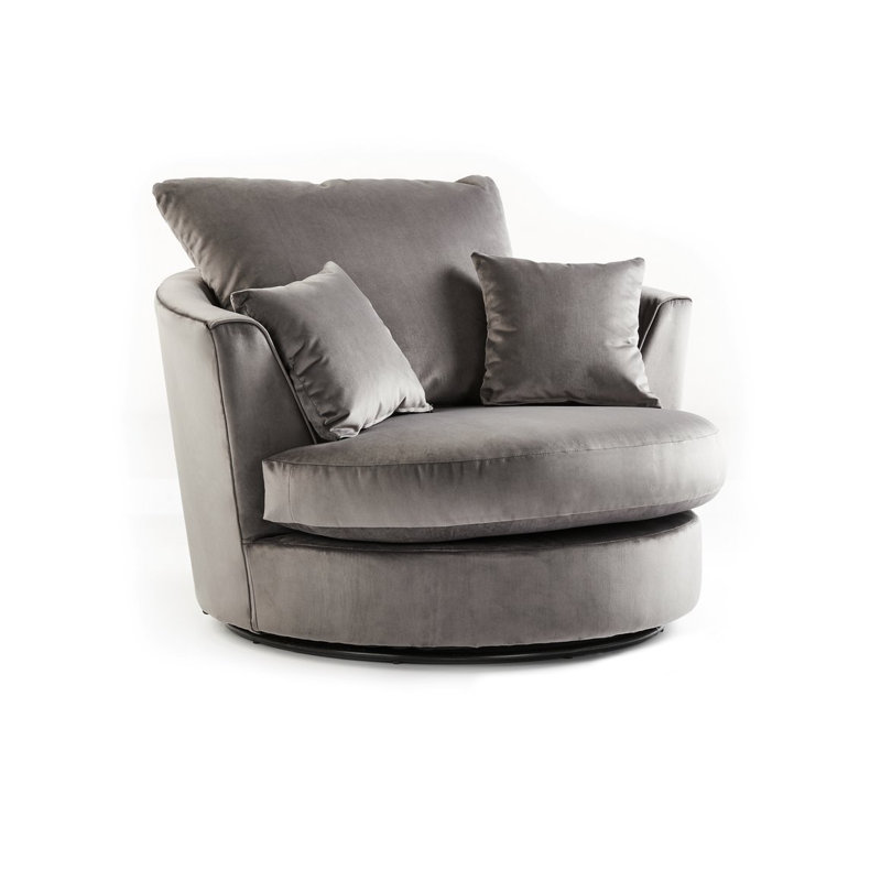 Bost Upholstered Swivel Barrel Chair, Grey