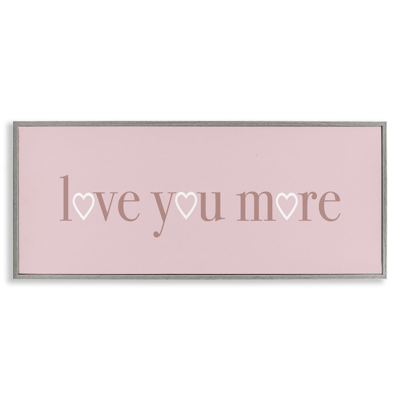 Doux rose «Love You More» en forme de cœur, H 13 po x l 30 po, Estampe numérique Farmhouse