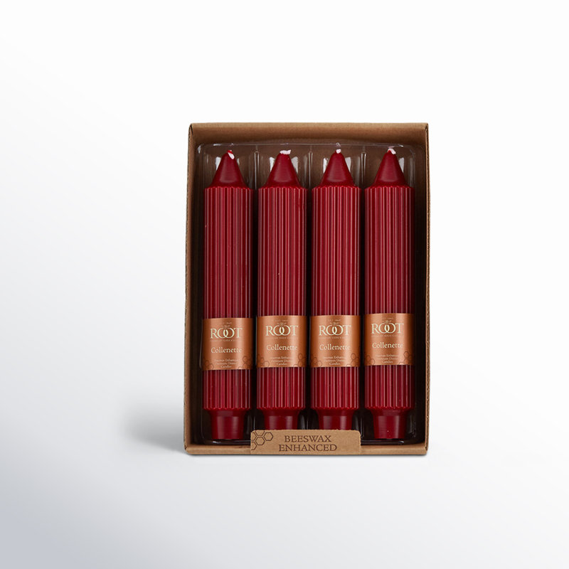 Grecian Collenette Unscented Taper Candle, Garnet, 7" H x 1.25" W x 1.25" D