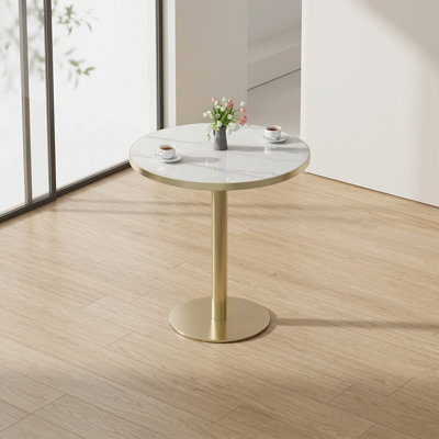 Table de salle à manger ronde ronde d'un diamètre de 31,5 pouces. De style bistro ou tulipe avec un plateau en faux marbre. Conçu pour un assemblage facile avec un cadre en métal robuste.