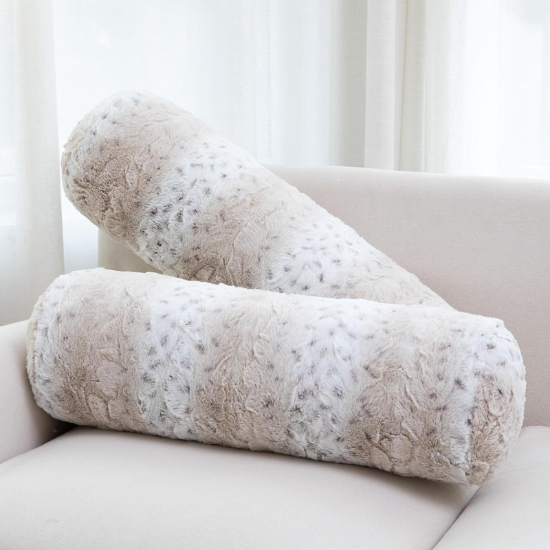 Cheer Collection Faux Fur Bolster Pillow, Snow Leopard