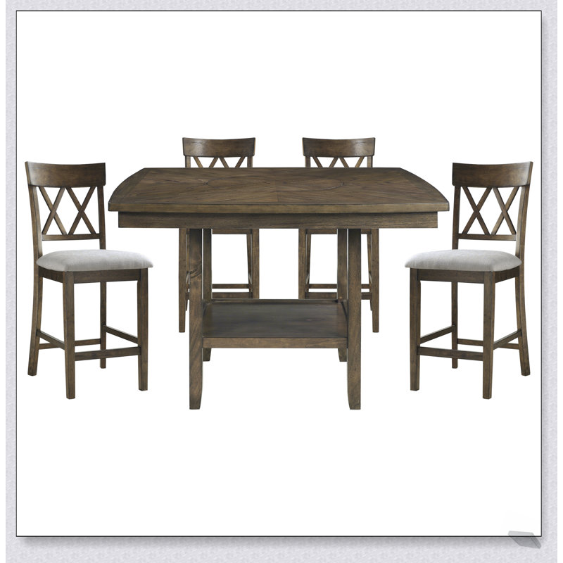 Light Oak Finish Counter Height Chairs Set of 2 with Padded Seats and Double Cross Back for Comfortable Dining